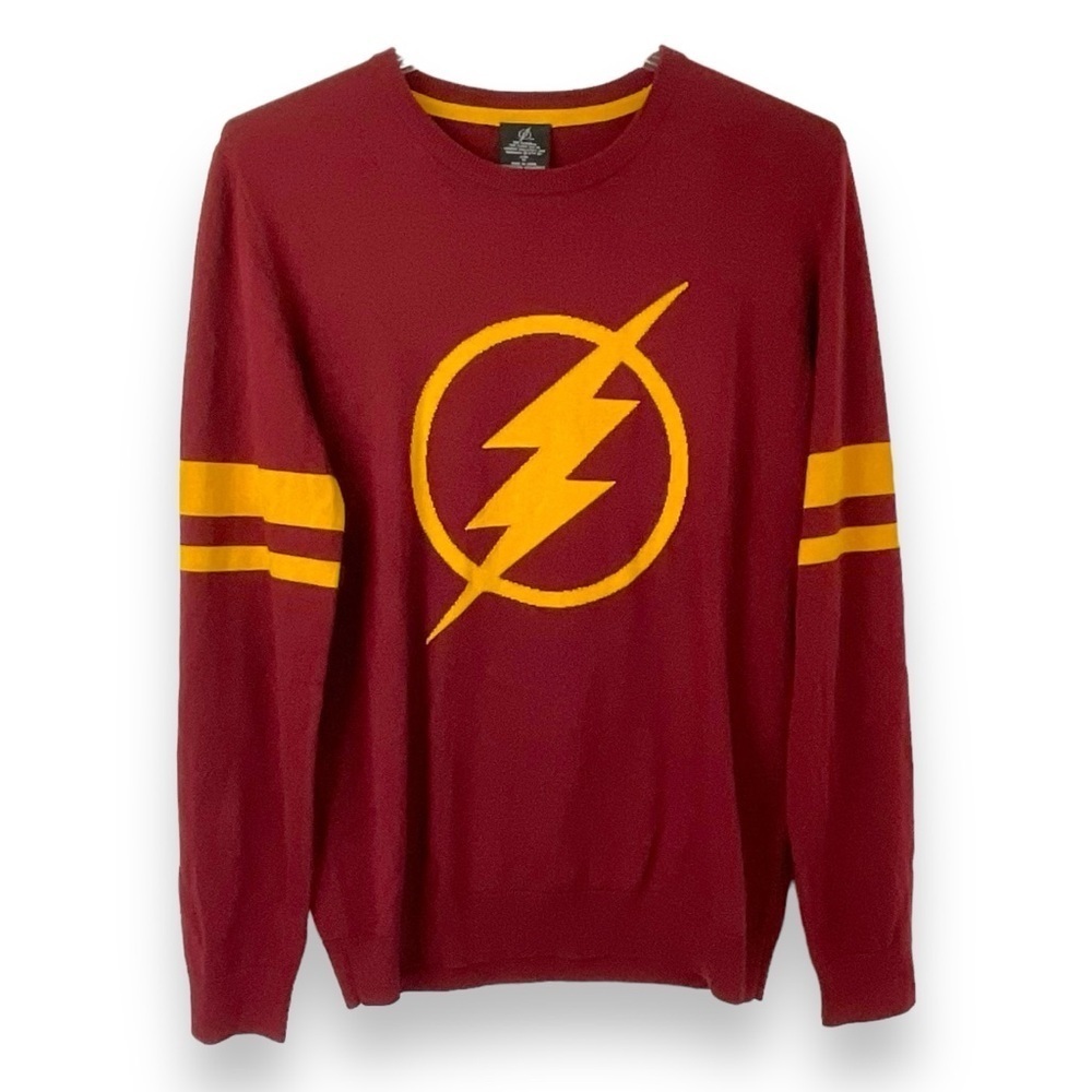 DC Comics The‎ Flash Sweater Mens Red Yellow Lightning Logo Longsleeve Size XL
